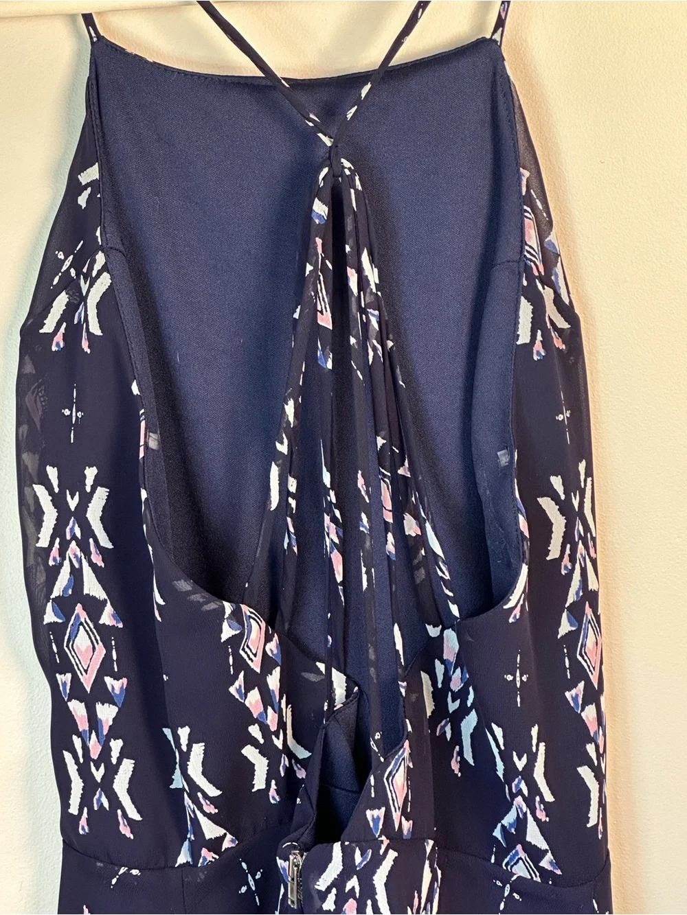 Charlotte Russe Small Navy Coastal Cowgirl Sundress w/Pink White Geometric Print - Picture 3 of 5
